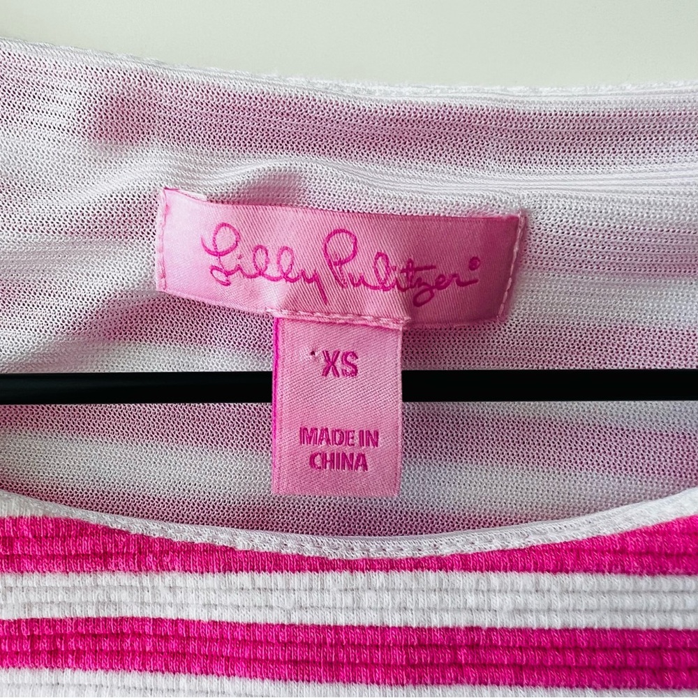 Lilly Pulitzer Whiting Hotty Pink Ottoman Stripe Cut Out Jersey Shift Dress XS - Picture 4 of 6